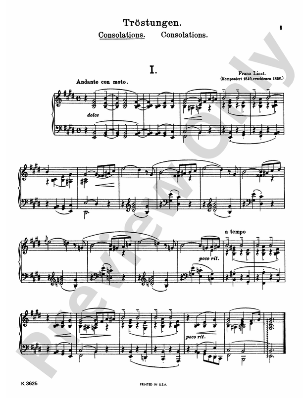 Liszt - Six Consolations - Piano Solo (Digital Download)
