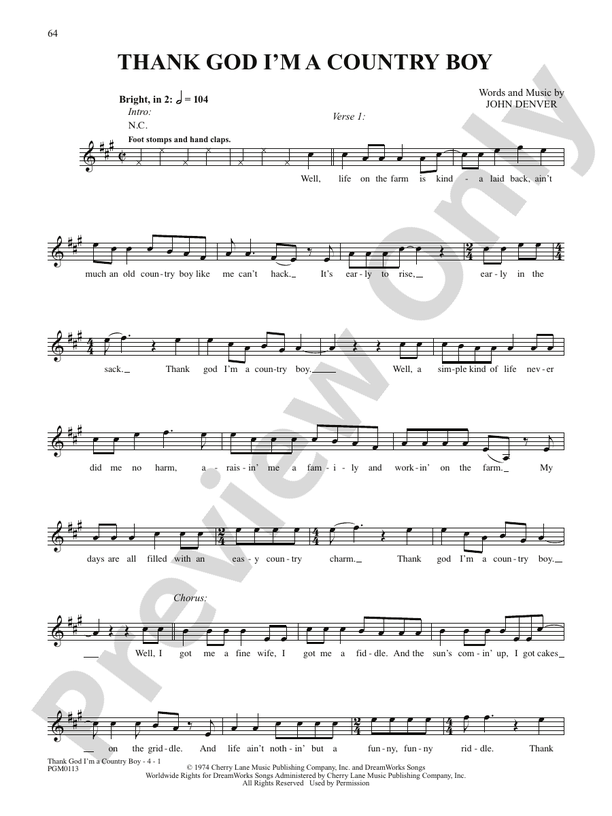 Thank God I'm a Country Boy - Interm./Easy Guitar TAB (Digital Download)