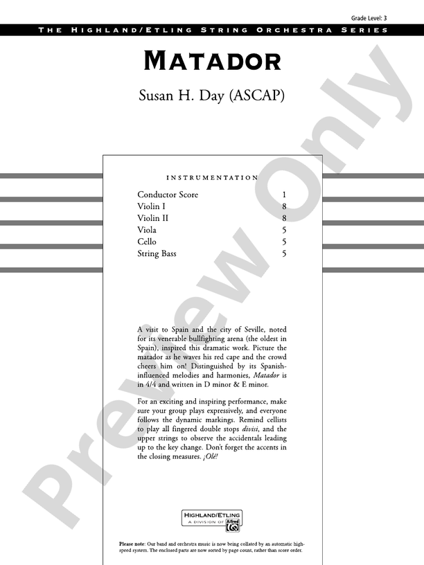 Matador – String Orchestra Conductor Score & Parts (Digital Download)