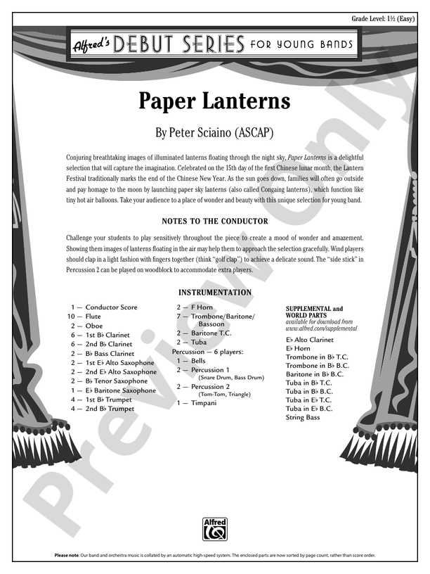 Paper Lanterns - Concert Band Conductor Score & Parts (Digital Download)