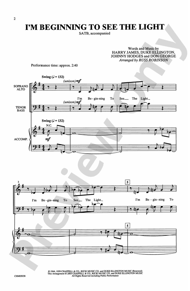 I'm Beginning to See the Light - SATB Choral Octavo (Digital Download)