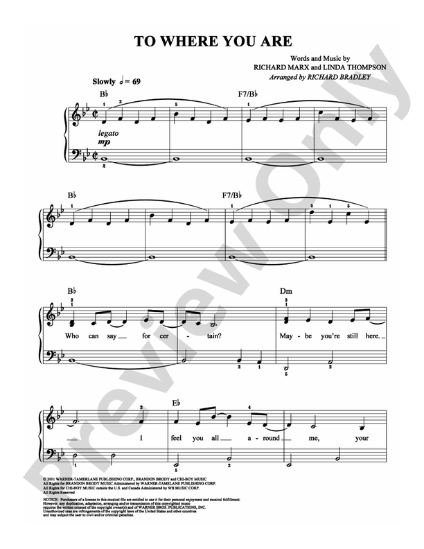 To Where You Are - Arr. Richard Bradley (DSM-PS-0005107) - Easy Piano (Digital Download)