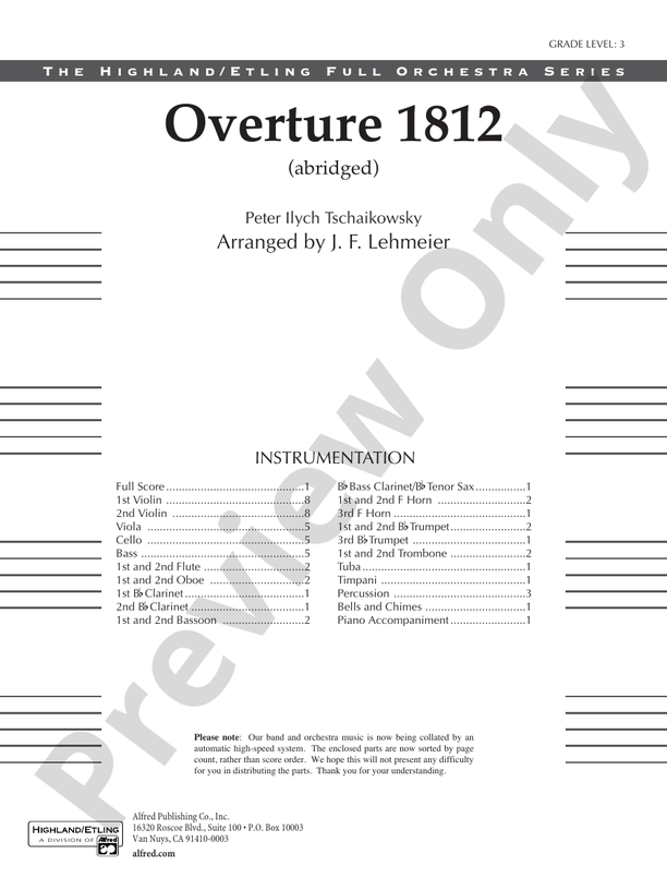 Overture 1812 – Full Orchestra Conductor Score & Parts (Digital Download)