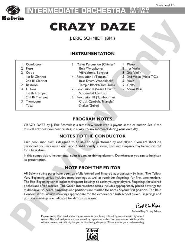Crazy Daze – Full Orchestra Conductor Score & Parts (Digital Download)