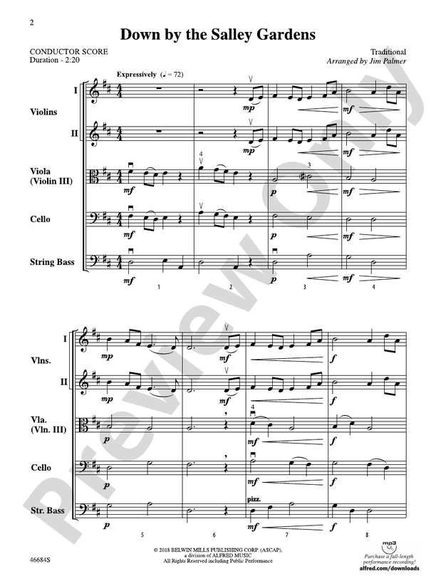 Down by the Salley Gardens (Arr. Jim Palmer) - String Orchestra Conductor Score & Parts (Digital Download)