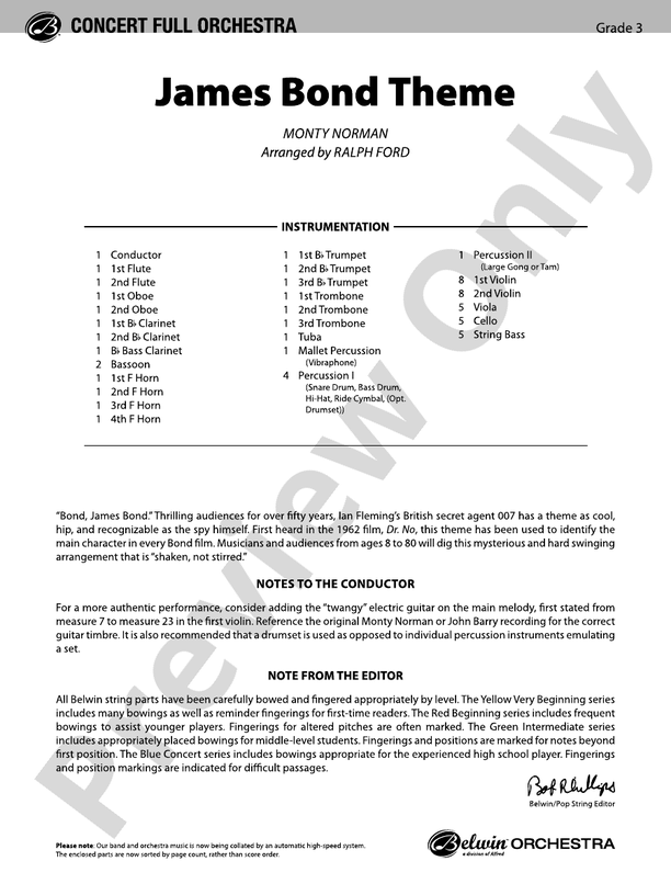 James Bond Theme – Full Orchestra Conductor Score & Parts (Digital Download)