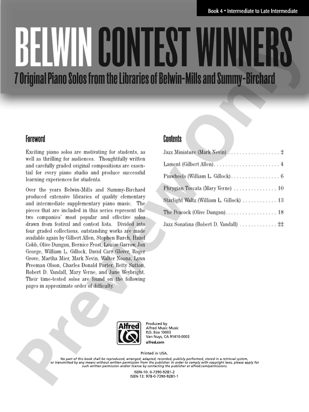 Belwin Contest Winners, Book 4 - Piano (Digital Download)