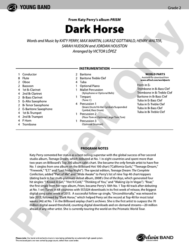 Dark Horse - Concert Band Conductor Score & Parts (Digital Download)