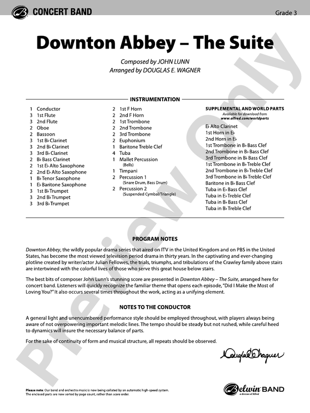 Downton Abbey -- The Suite - Concert Band Conductor Score & Parts (Digital Download)