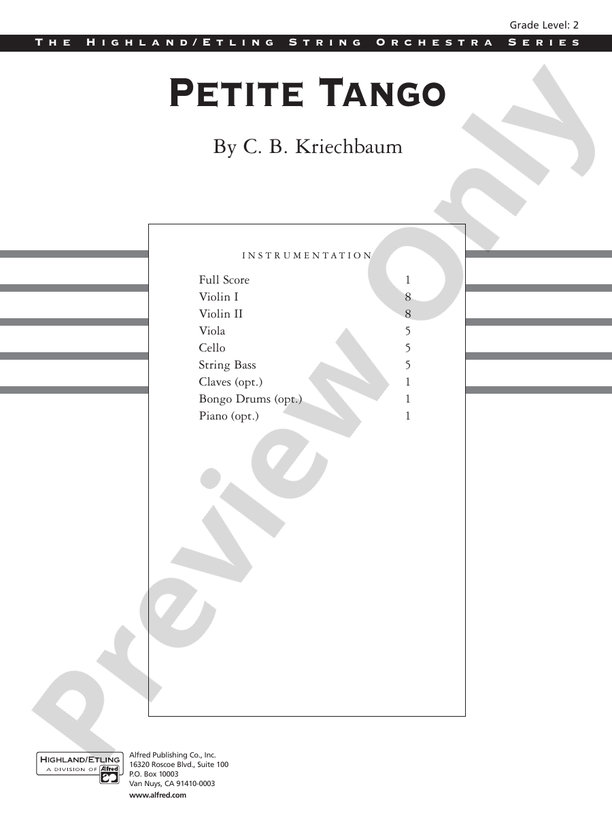 Petite Tango – String Orchestra Conductor Score & Parts (Digital Download)