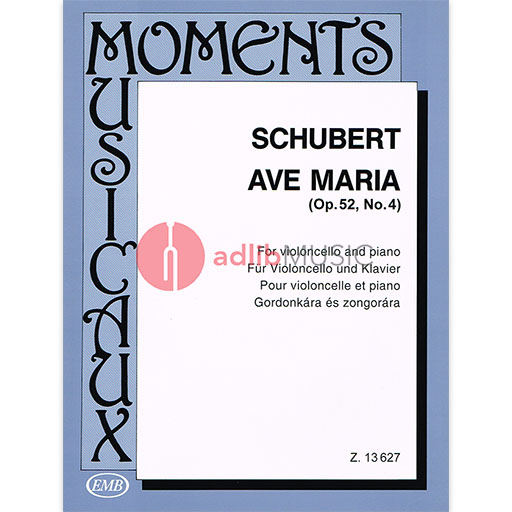 Schubert - Ave Maria Op52/4 - Cello/Piano Accompaniment arranged by Pejtsik EMB Z13627