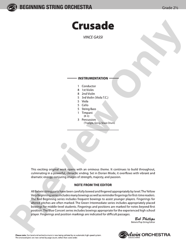 Crusade – String Orchestra Conductor Score & Parts (Digital Download)