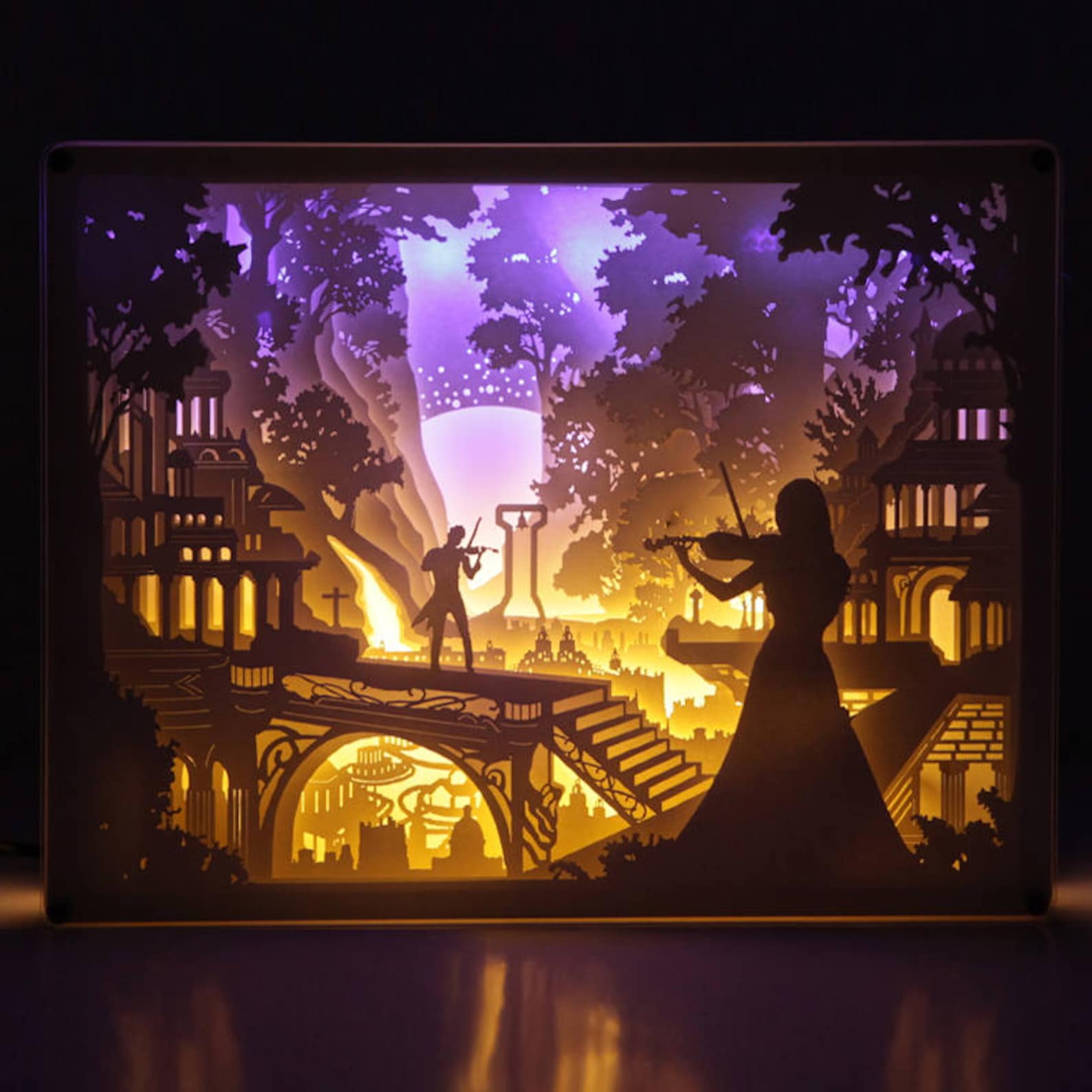Lightbox Lamp with Silhouette of Two Violinists