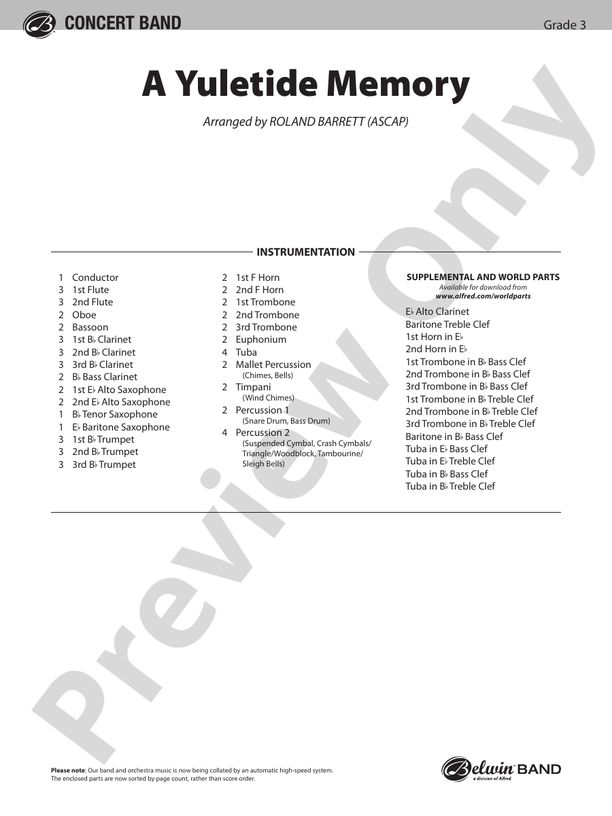 A Yuletide Memory - Concert Band Conductor Score & Parts (Digital Download)