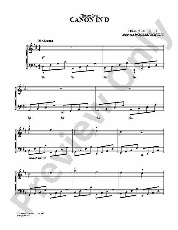 Pachelbel - Canon in D (Arr. Robert Schultz) - Easy Piano (Digital Download)