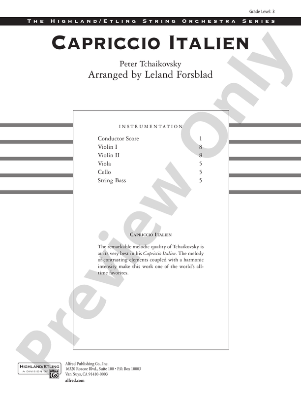 Capriccio Italien – String Orchestra Conductor Score & Parts (Digital Download)