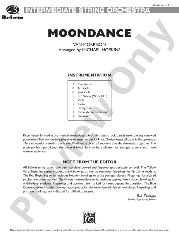 Moondance - String Orchestra Conductor Score & Parts (Digital Download)