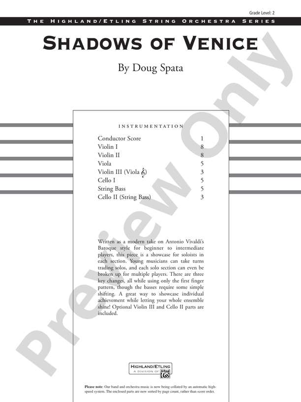 Shadows of Venice – String Orchestra Conductor Score & Parts (Digital Download)