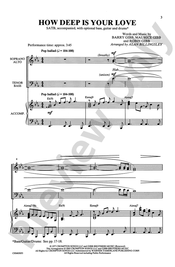 How Deep Is Your Love – SATB Choral Octavo (Digital Download)