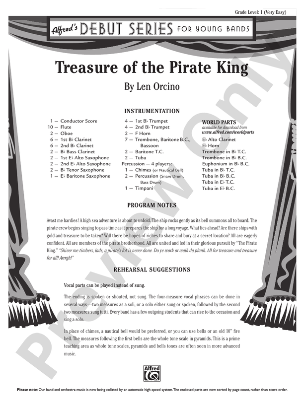 Treasure of the Pirate King - Concert Band Conductor Score & Parts (Digital Download)
