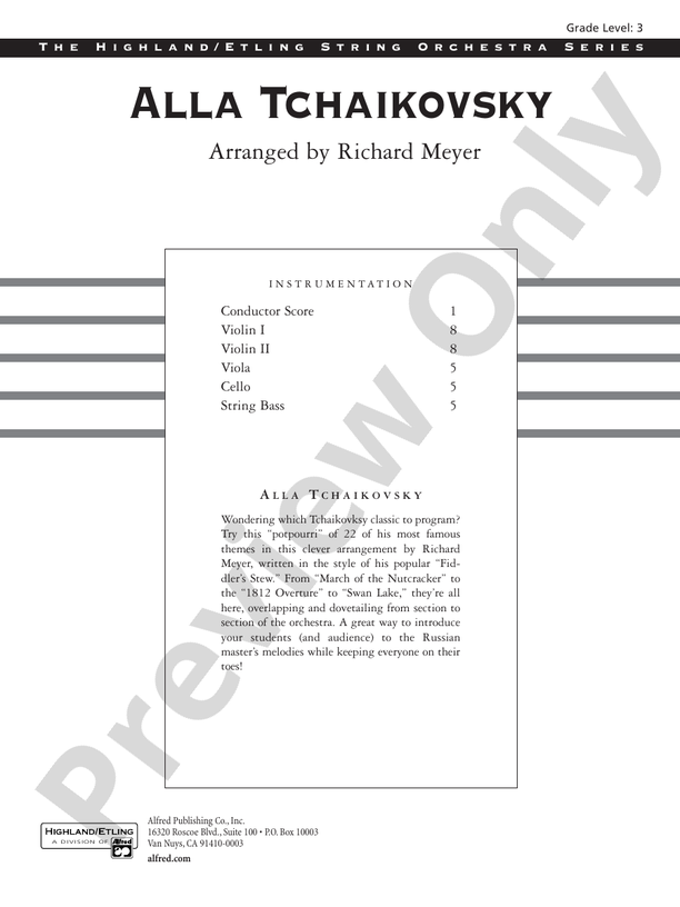 Alla Tchaikovsky – String Orchestra Conductor Score & Parts (Digital Download)