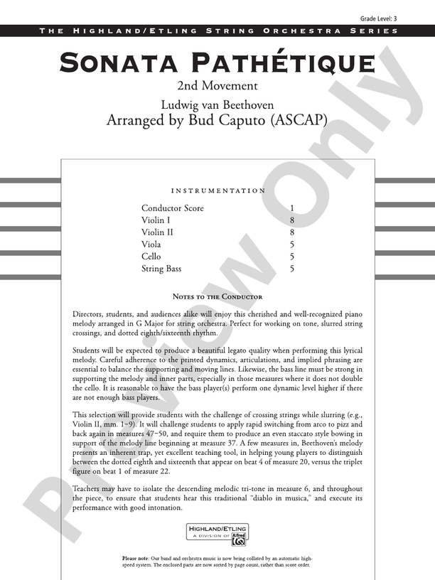 Sonata Pathetique – String Orchestra Conductor Score & Parts (Digital Download)
