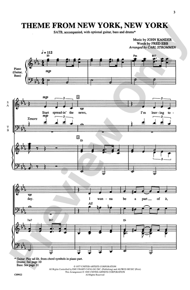 New York, New York, Theme from - Arr.Carl Strommen - SATB Choral Octavo (Digital Download)