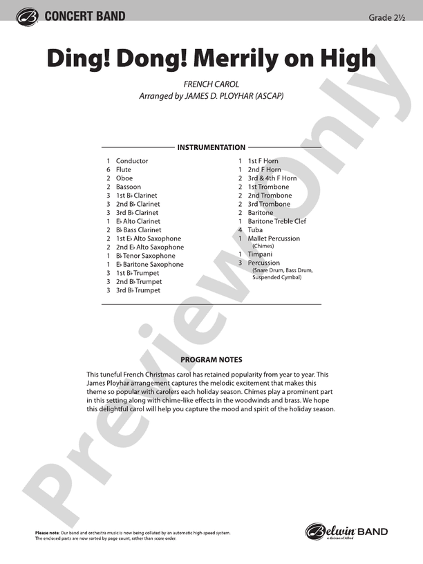 Ding! Dong! Merrily on High - Concert Band Conductor Score & Parts (Digital Download)