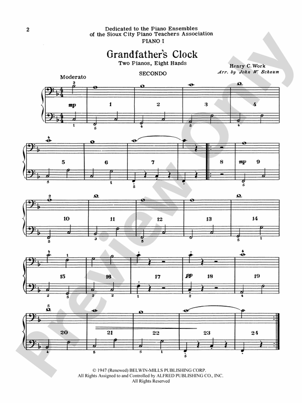 Grandfather's Clock - 2 Pianos, 8 Hands (Digital Download)