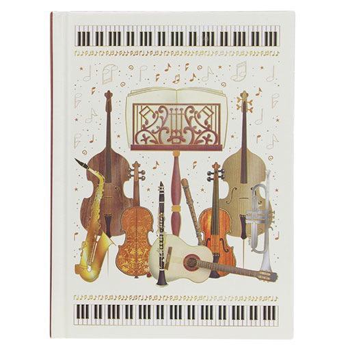 Lined Notebook with Various Instruments and a Music Stand on the Cover