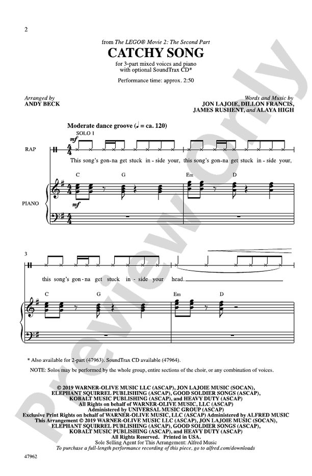 Catchy Song – 3-Part Mixed Choral Octavo (Digital Download)