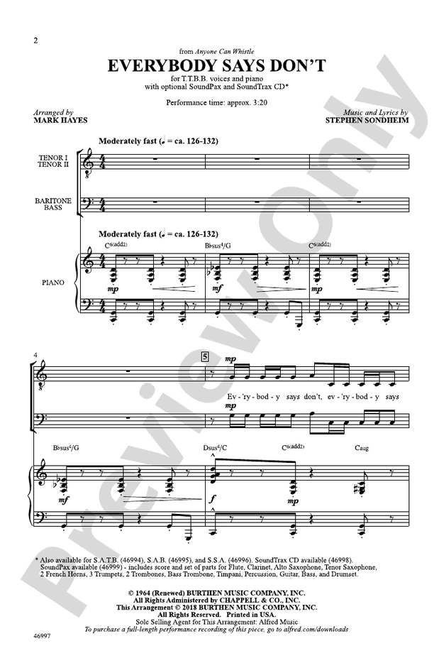Everybody Says Don't – TTBB Choral Octavo (Digital Download)