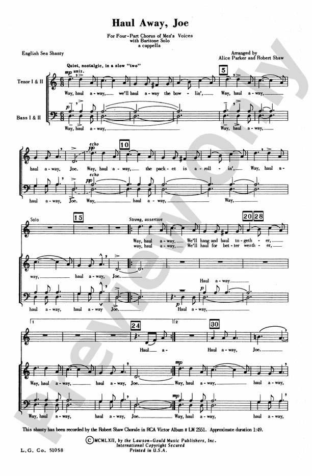 Haul Away, Joe – TTBB Choral Octavo (Digital Download)