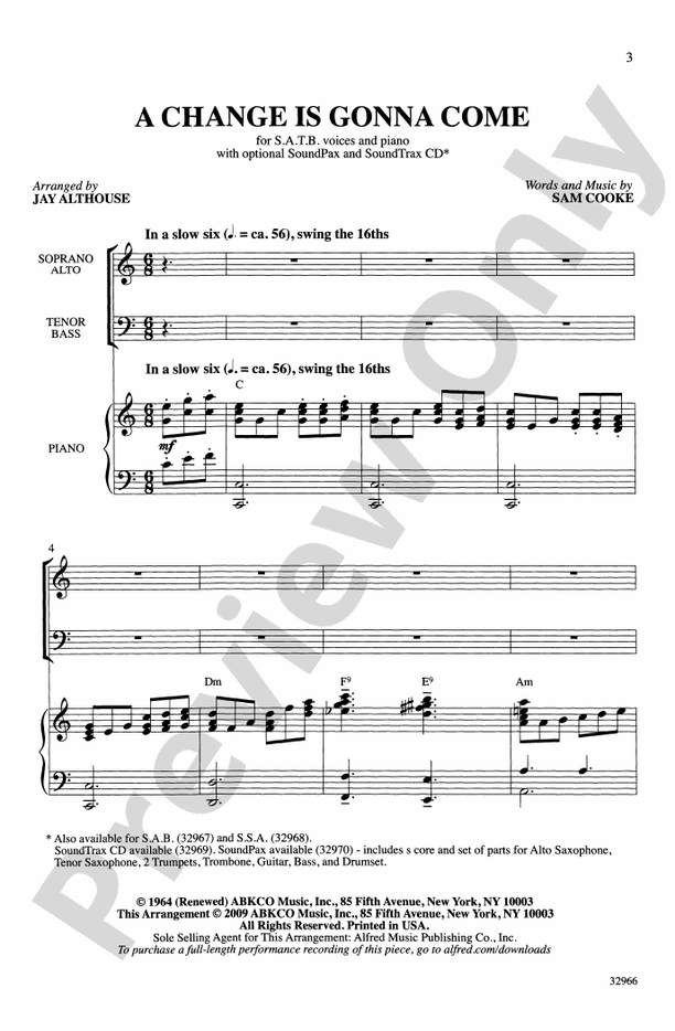 A Change Is Gonna Come - SATB Choral Octavo (Digital Download)