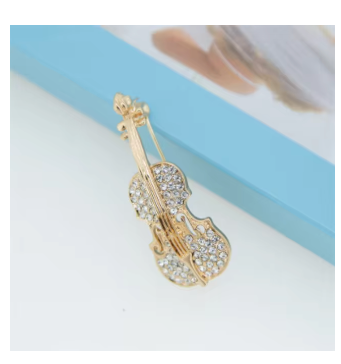 Gold Violin Brooch with Clear Diamontes