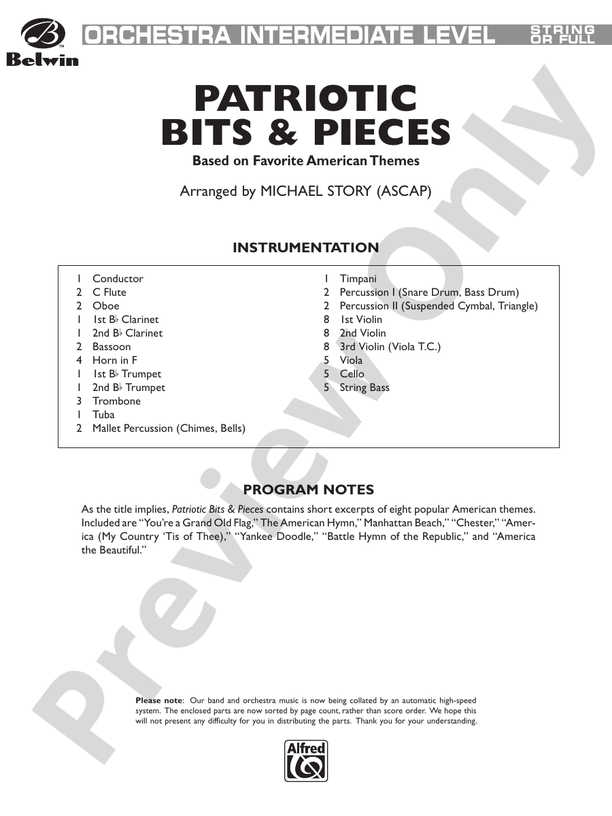 Patriotic Bits & Pieces (based on Favorite American Themes) – Full Orchestra Conductor Score & Parts (Digital Download)