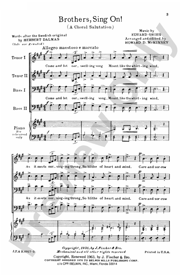 Brothers, Sing On! – TTBB, a cappella Choral Octavo (Digital Download)
