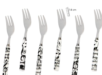 Cake Forks Set 6 White with Black Notes