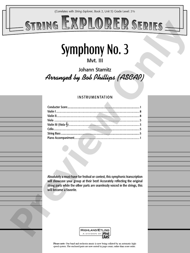 Symphony No. 3, 3rd Movement – String Orchestra Conductor Score & Parts (Digital Download)