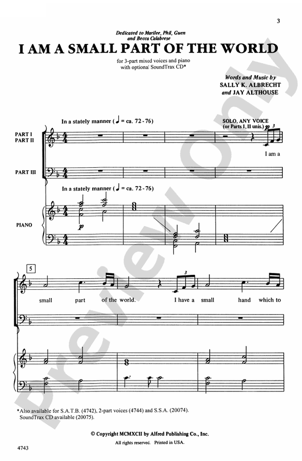 I Am a Small Part of the World – 3-Part Mixed Choral Octavo (Digital Download)