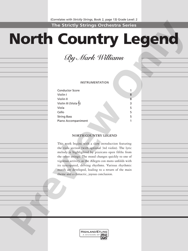 North Country Legend – String Orchestra Conductor Score & Parts (Digital Download)