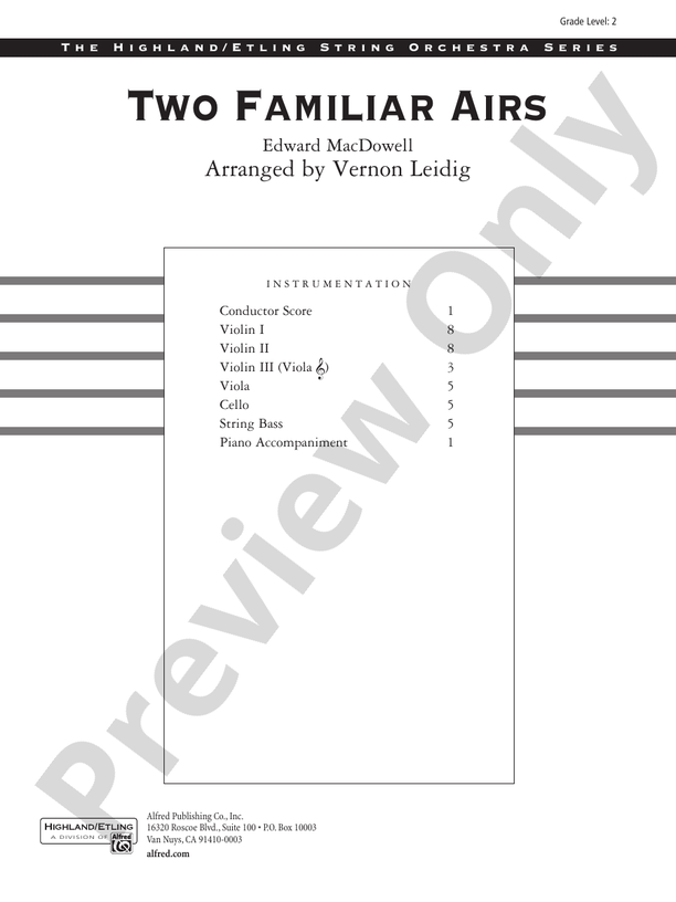 Two Familiar Airs (To a Wild Rose, Londonderry Air) – String Orchestra Conductor Score & Parts (Digital Download)