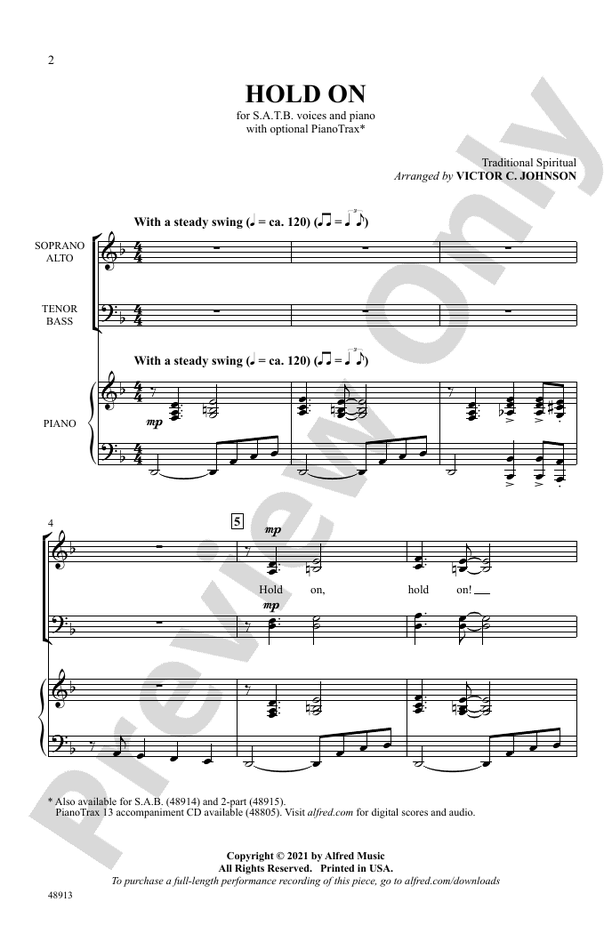 Hold On - Arr. Victor C. Johnson – SATB (Digital Download)