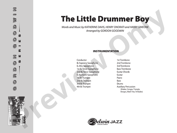 The Little Drummer Boy (Grade 6) - Jazz Ensemble Conductor Score & Parts(Digital Download)