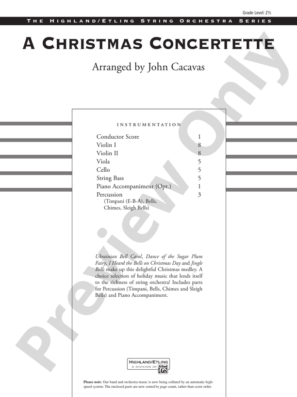 A Christmas Concertette – String Orchestra Conductor Score & Parts (Digital Download)