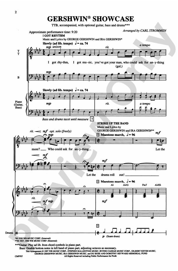 Gershwin Showcase – TTB Choral Octavo (Digital Download)