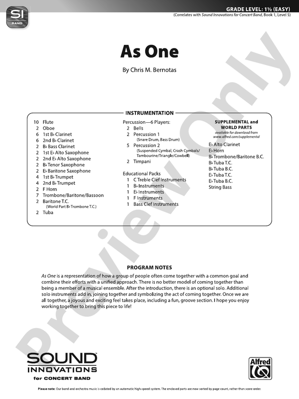 As One – Concert Band Conductor Score & Parts (Digital Download)