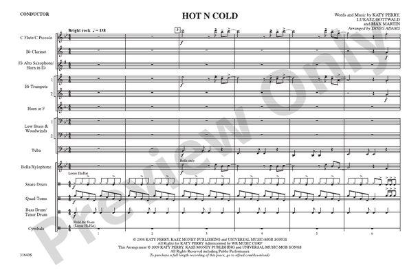 Hot N Cold (Arr. Doug Adams) – Marching Band Conductor Score & Parts (Digital Download)
