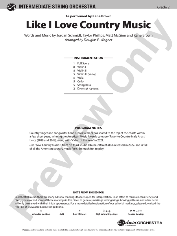 Like I Love Country Music - String Orchestra Conductor Score & Parts (Digital Download)
