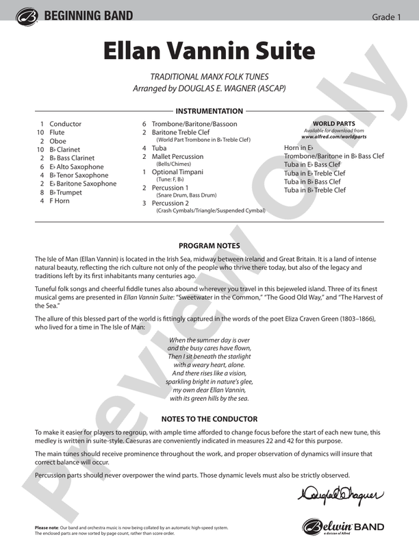 Ellan Vannin Suite - Concert Band Conductor Score & Parts (Digital Download)